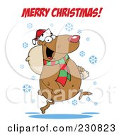 Poster, Art Print Of Merry Christmas Greeting Over A Bear Running With A Bag