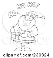 Royalty Free RF Clipart Illustration Of A Coloring Page Outline Of Santa Laughing With Ho Ho Ho Text