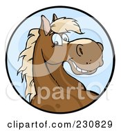 Poster, Art Print Of Happy Horse Face Over A Blue Circle