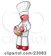 Red Baker Chef Cook In Uniform And Chefs Hat Stirring Ingredients In A Bowl