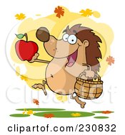 Royalty Free RF Clipart Illustration Of An Autumn Hedgehog With An Apple And Basket