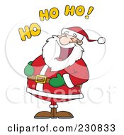 Royalty Free RF Clipart Illustration Of A Caucasian Santa Laughing With Ho Ho Ho Text 1