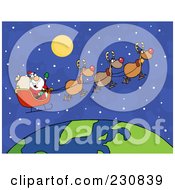 Poster, Art Print Of Santa Waving And Flying Over Earth