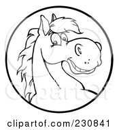 Poster, Art Print Of Coloring Page Outline Of A Happy Horse Face In A Circle