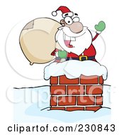 Poster, Art Print Of Black Santa In A Chimney And Waving - 1