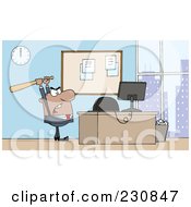 Poster, Art Print Of Hispanic Businessman Holding A Bat Over A Computer