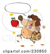 Royalty Free RF Clipart Illustration Of A Happy Hedgehog With An Apple Basket And Word Balloon