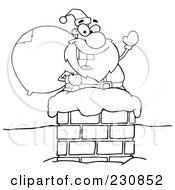 Royalty Free RF Clipart Illustration Of A Coloring Page Outline Of Santa In A Chimney And Waving