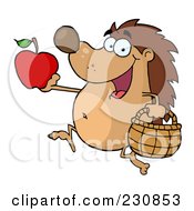 Poster, Art Print Of Happy Hedgehog With An Apple And Basket