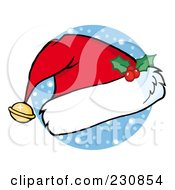 Royalty Free RF Clipart Illustration Of A Santa Hat With A Bell And Holly Over A Circle Of Snow