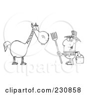 Poster, Art Print Of Coloring Page Outline Of A Happy Farmer By A Horse