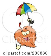Poster, Art Print Of Happy Autumn Leaf Holding An Umbrella