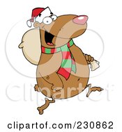 Happy Christmas Bear Running With A Bag