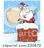 Poster, Art Print Of Caucasian Santa In A Chimney And Waving - 4