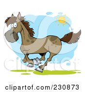 Royalty Free RF Clipart Illustration Of A Happy Brown Running Horse Outside