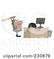 Royalty Free RF Clipart Illustration Of A Black Businessman Holding A Bat Over A Computer