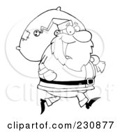 Royalty Free RF Clipart Illustration Of A Coloring Page Outline Of Santa Clause Carrying A Sack