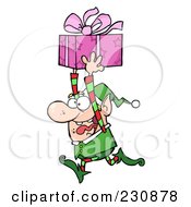 Poster, Art Print Of Happy Christmas Elf Running With A Gift