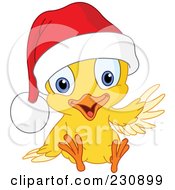 Royalty Free RF Clipart Illustration Of A Waving Christmas Chick Wearing A Santa Hat by yayayoyo