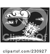 Royalty Free RF Clipart Illustration Of A Black And White Woodcut Styled Woman Being Struck By Lightning by xunantunich
