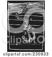 Poster, Art Print Of Black And White Woodcut Styled Anchor In Water