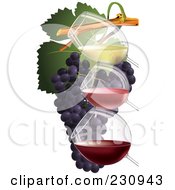 Poster, Art Print Of Three Glasses Of Wine With Grapes - 2