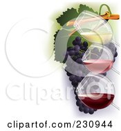 Poster, Art Print Of Three Glasses Of Wine Over Grapes With Copy Space To The Left - 2