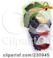Poster, Art Print Of Three Glasses Of Wine Over Grapes With Copy Space To The Left - 1