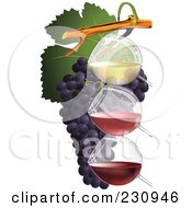 Poster, Art Print Of Three Glasses Of Wine With Grapes - 1