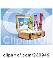 Poster, Art Print Of Snowboard And Skis In A Suitcase Under A Plane