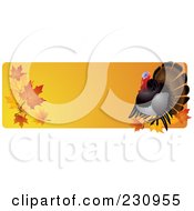 Poster, Art Print Of Orange Thanksgiving Website Banner With A Turkey And Fall Leaves