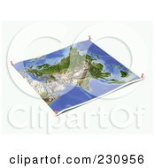 Poster, Art Print Of Unfolded Map Sheet Of Asia With Thumbtacks