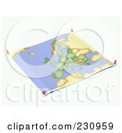 Royalty Free RF Clipart Illustration Of An Unfolded Map Sheet Of The European Union With Thumbtacks