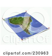 Royalty Free RF Clipart Illustration Of An Unfolded Map Sheet Of South America With Thumbtacks