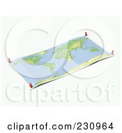 Royalty Free RF Clipart Illustration Of An Unfolded Wold Map Sheet With Thumbtacks