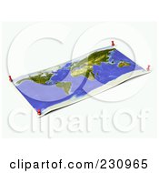 Poster, Art Print Of Unfolded Map Sheet Of The World With Thumbtacks