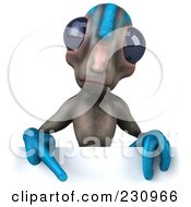 Royalty Free RF Clipart Illustration Of A 3d Gray And Blue Alien Holding A Blank Sign 4