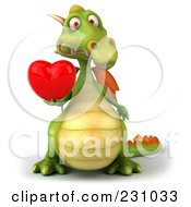 Royalty Free RF Clipart Illustration Of A 3d Dragon Holding A Heart 1