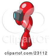 Clipart Illustration Of A Red Man Character Tourist Or Photographer Taking Pictures With A Camera