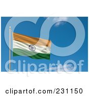 Royalty Free RF Clipart Illustration Of The Flag Of India Waving On A Pole Against A Blue Sky
