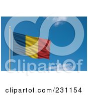 Poster, Art Print Of Flag Of Romania Waving On A Pole Against A Blue Sky