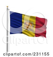 Royalty Free RF Clipart Illustration Of The Flag Of Andorra Waving On A Pole
