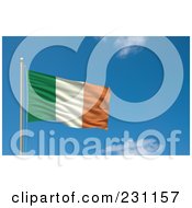 Poster, Art Print Of Flag Of Ireland Waving On A Pole Against A Blue Sky