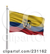 Royalty Free RF Clipart Illustration Of The Flag Of Ecuador Waving On A Pole