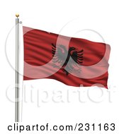 Royalty Free RF Clipart Illustration Of The Flag Of Albania Waving On A Pole