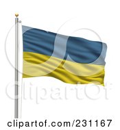 Royalty Free RF Clipart Illustration Of The Flag Of Ukraine Waving On A Pole by stockillustrations
