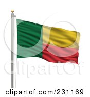 Royalty Free RF Clipart Illustration Of The Flag Of Benin Waving On A Pole