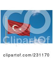 Poster, Art Print Of Flag Of Turkey Waving On A Pole Against A Blue Sky