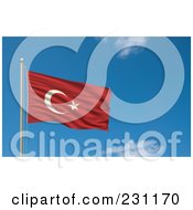 Royalty Free RF Clipart Illustration Of The Flag Of Turkey Waving On A Pole Against A Blue Sky by stockillustrations
