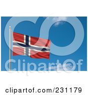 Poster, Art Print Of Flag Of Norway Waving On A Pole Against A Blue Sky